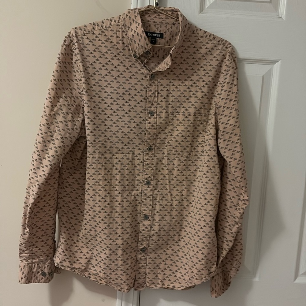 Express Factory Men Casual Long Sleeve Shirt Geometric Print Size Medium